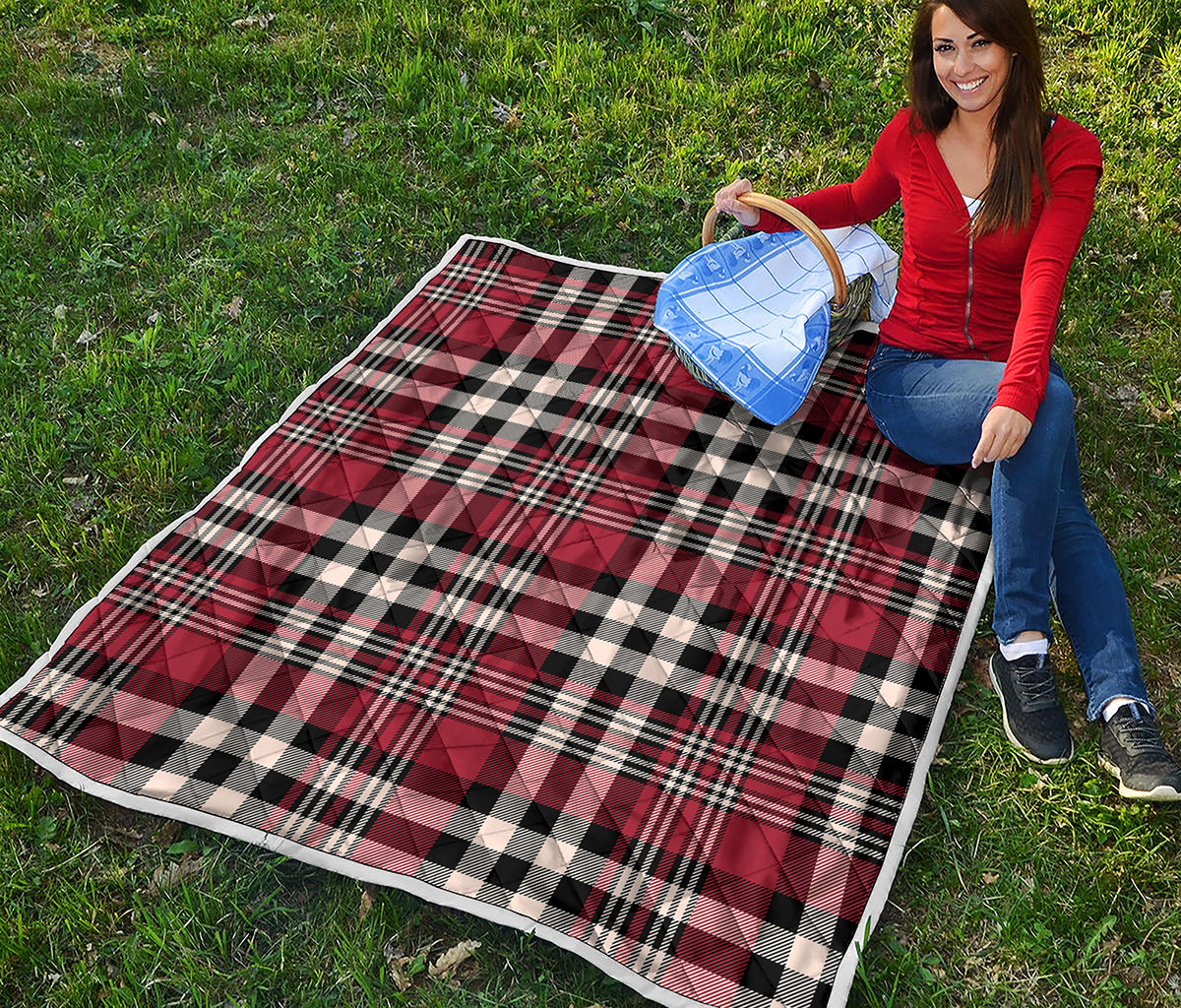 Red Black And White Border Tartan Print Quilt