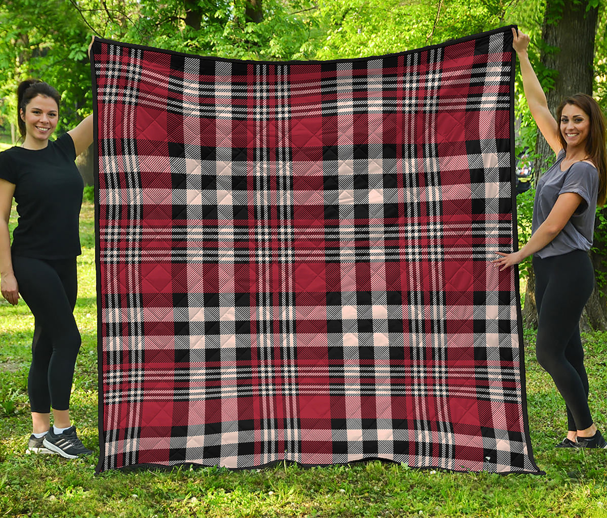 Red Black And White Border Tartan Print Quilt