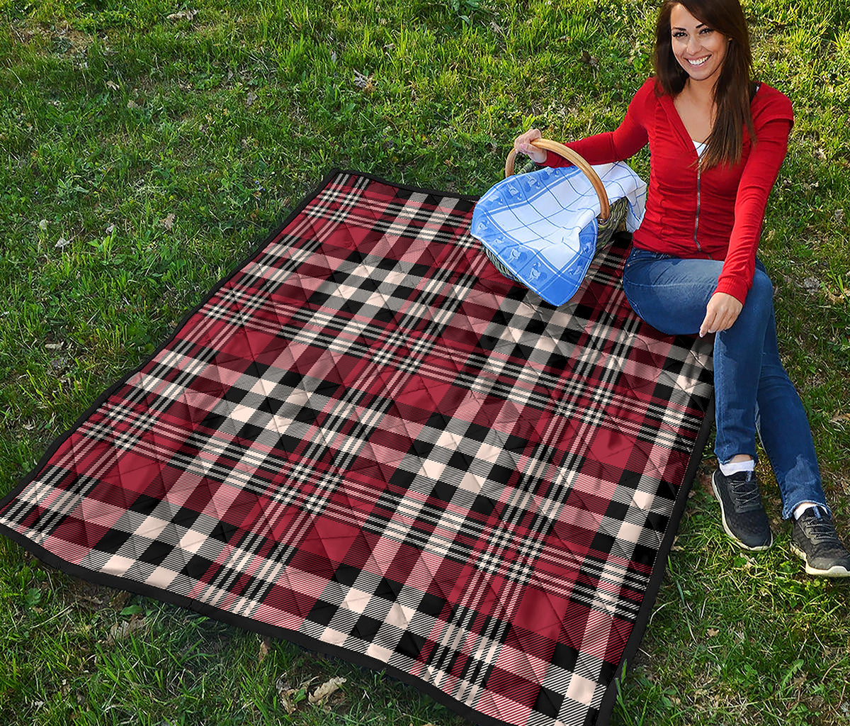 Red Black And White Border Tartan Print Quilt