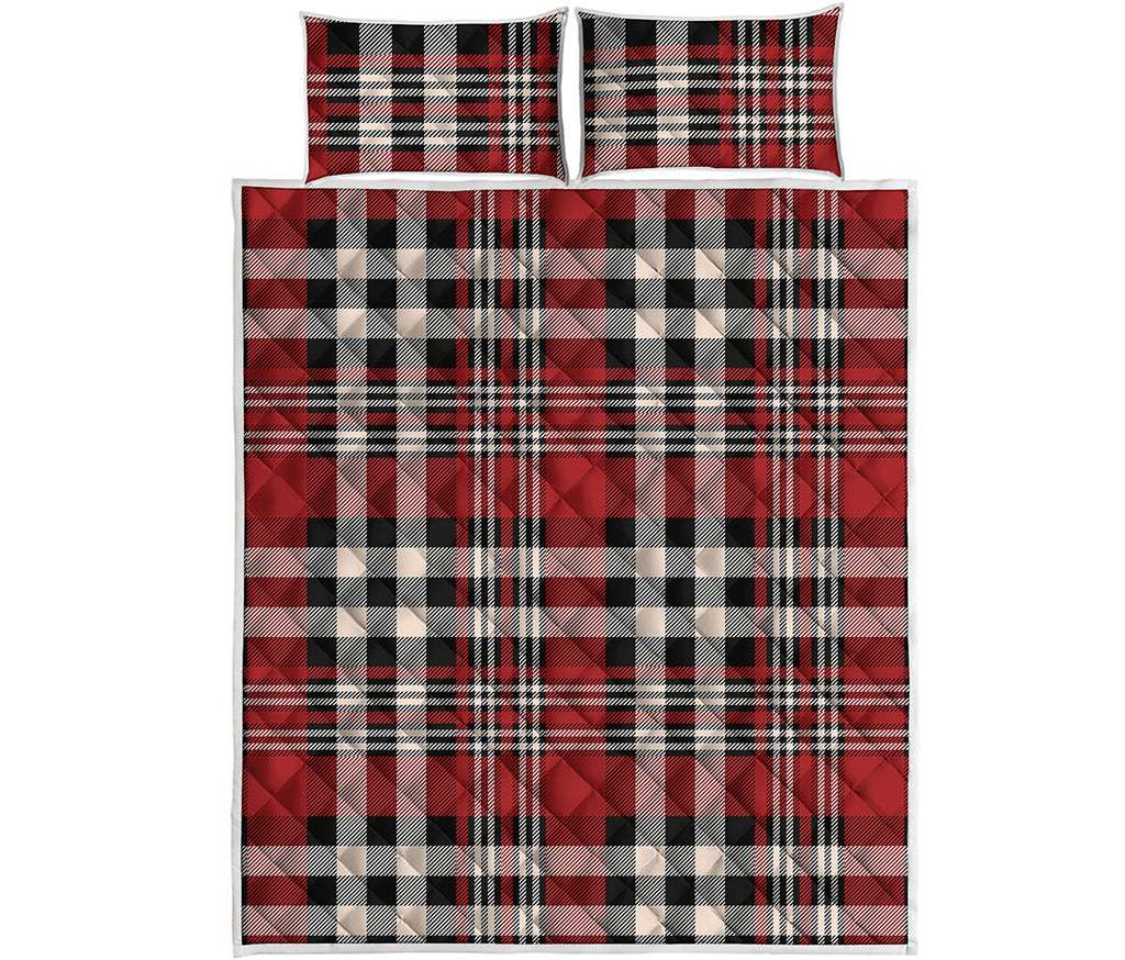 Red Black And White Border Tartan Print Quilt Bed Set