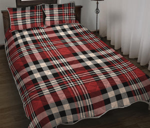 Red Black And White Border Tartan Print Quilt Bed Set