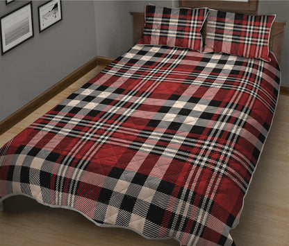 Red Black And White Border Tartan Print Quilt Bed Set