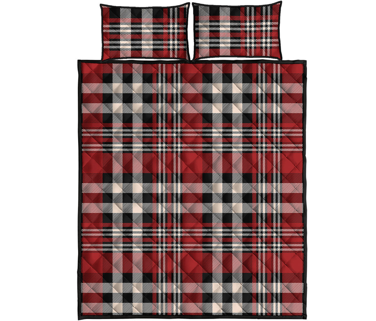 Red Black And White Border Tartan Print Quilt Bed Set