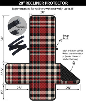 Red Black And White Border Tartan Print Recliner Protector