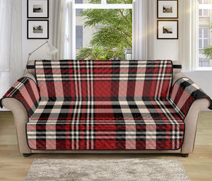 Red Black And White Border Tartan Print Sofa Protector