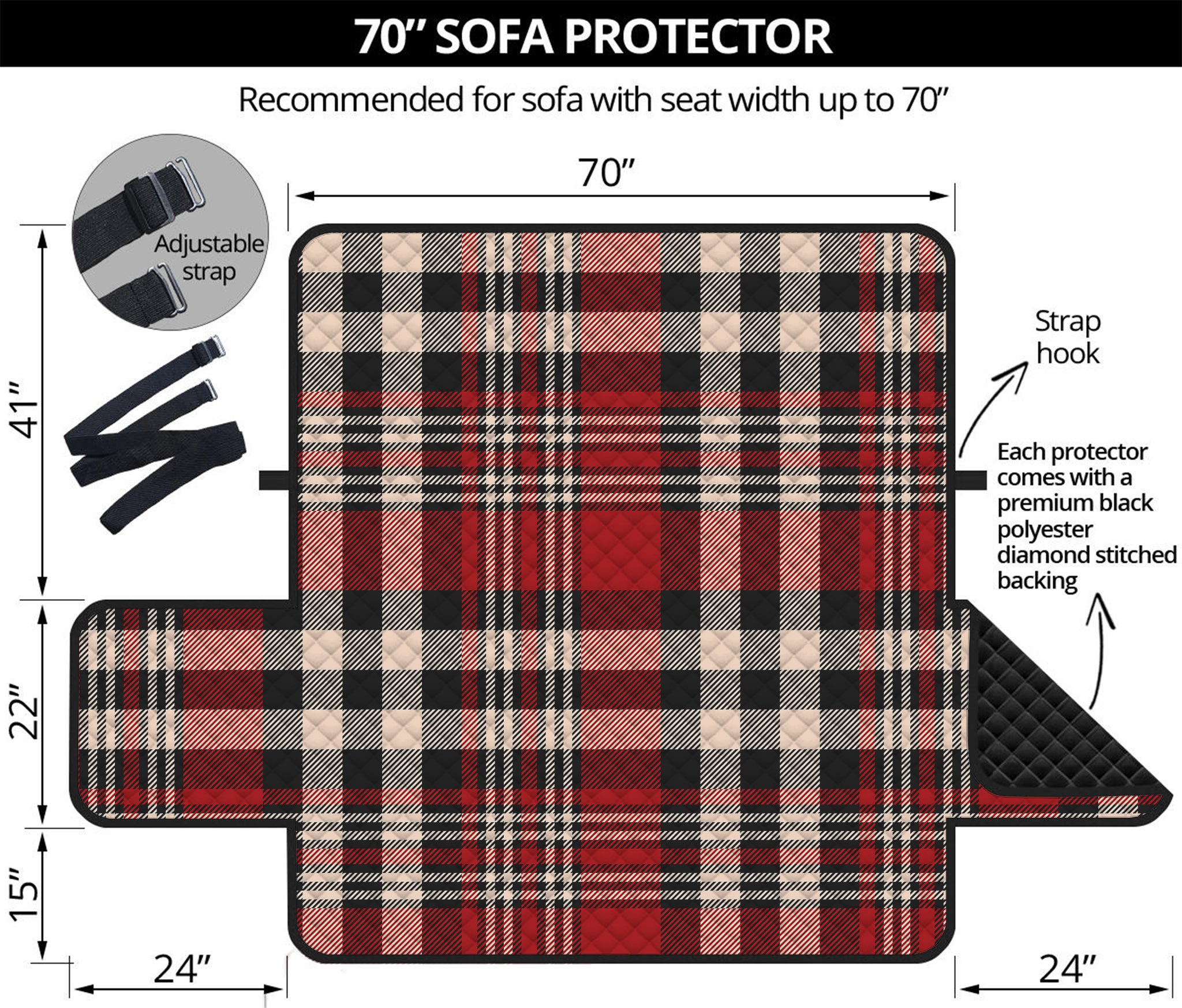 Red Black And White Border Tartan Print Sofa Protector