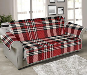 Red Black And White Border Tartan Print Sofa Protector