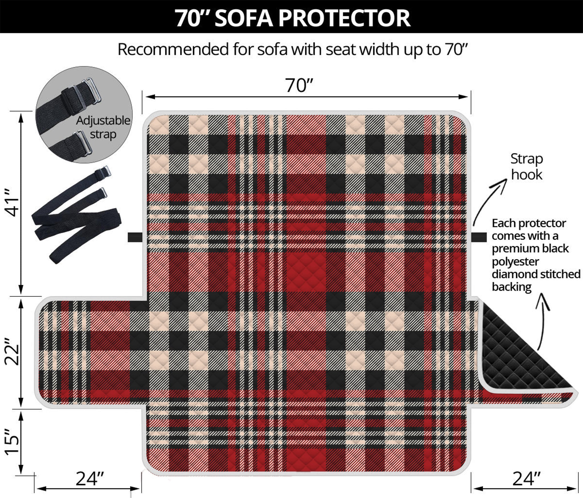 Red Black And White Border Tartan Print Sofa Protector