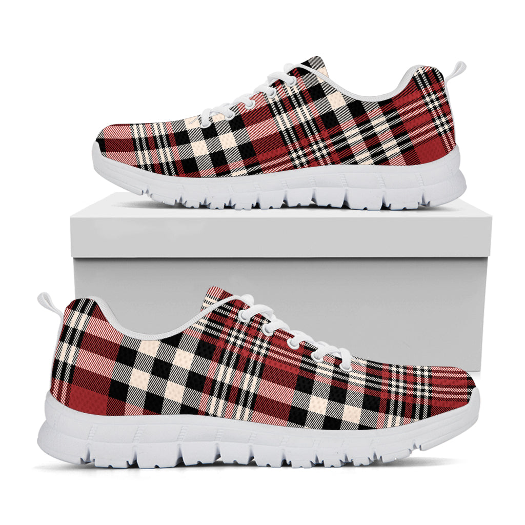 Red Black And White Border Tartan Print White Sneakers