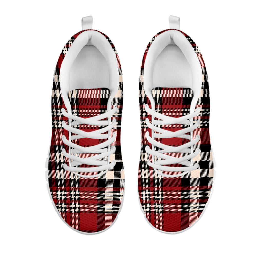 Red Black And White Border Tartan Print White Sneakers