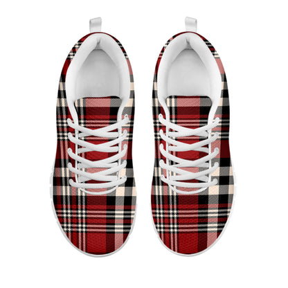 Red Black And White Border Tartan Print White Sneakers