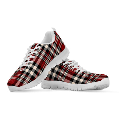 Red Black And White Border Tartan Print White Sneakers