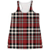 Red Black And White Border Tartan Print Women's Racerback Tank Top