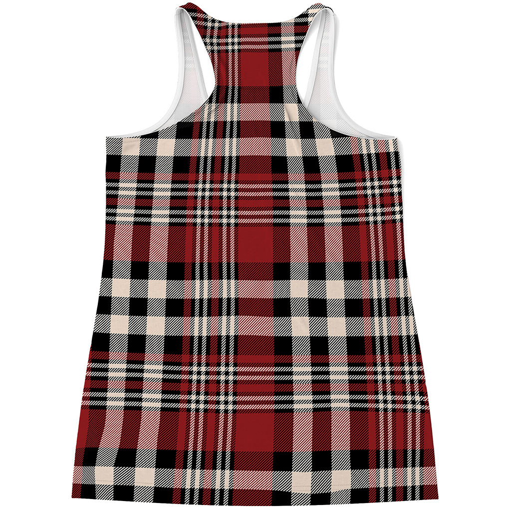 Red Black And White Border Tartan Print Women's Racerback Tank Top