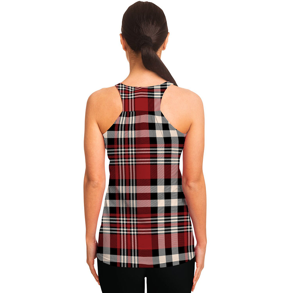 Red Black And White Border Tartan Print Women's Racerback Tank Top