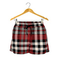 Red Black And White Border Tartan Print Women's Shorts
