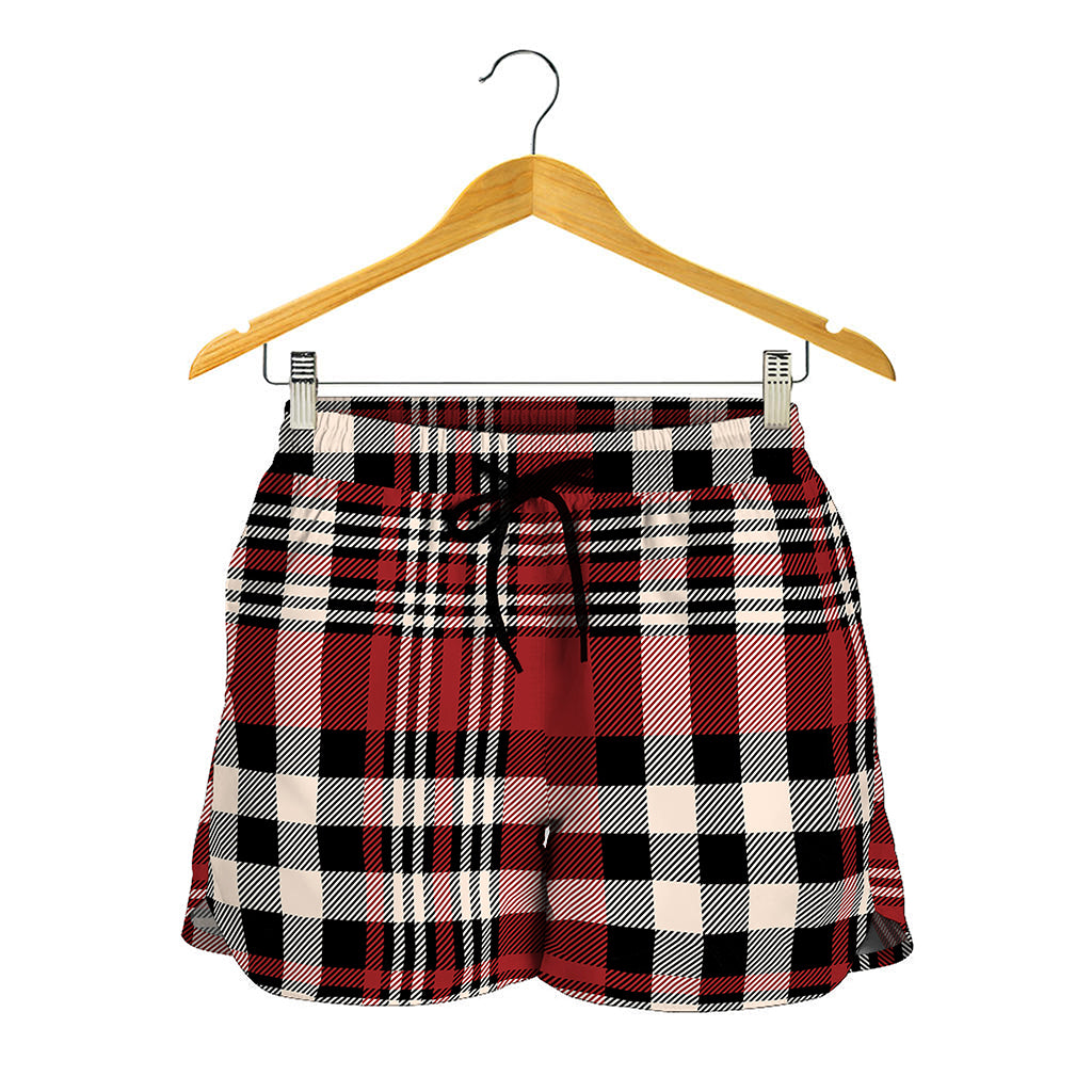 Red Black And White Border Tartan Print Women's Shorts