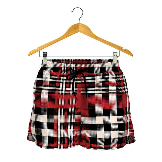 Red Black And White Border Tartan Print Women's Shorts