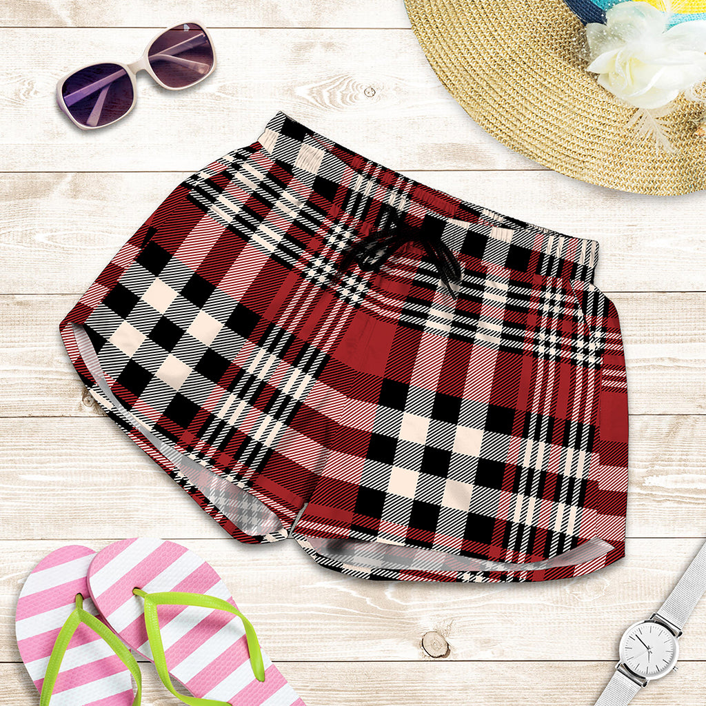 Red Black And White Border Tartan Print Women's Shorts