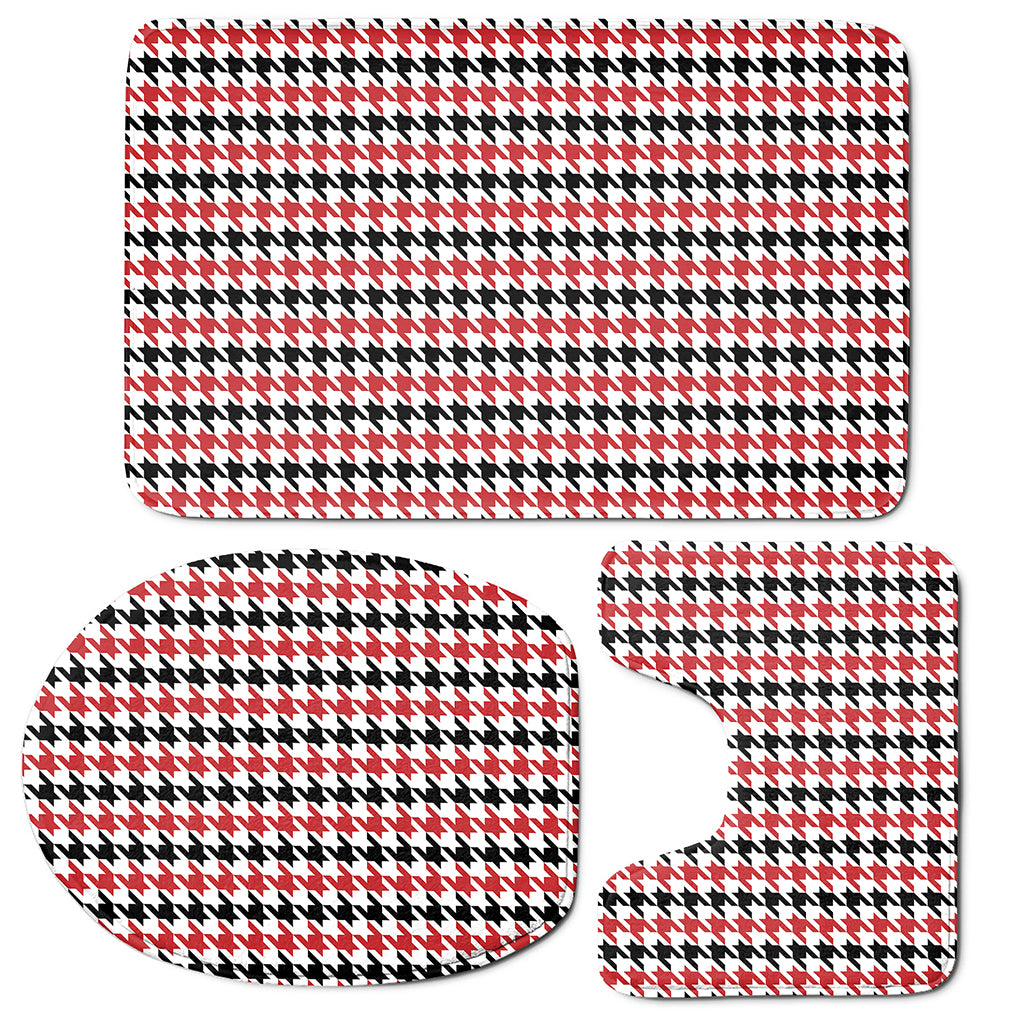 Red Black And White Houndstooth Print 3 Piece Bath Mat Set