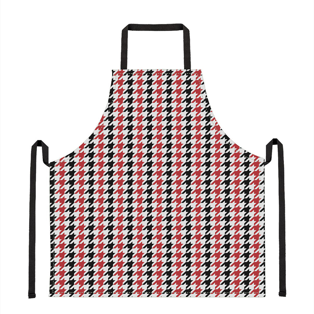 Red Black And White Houndstooth Print Apron