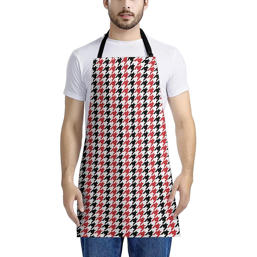 Red Black And White Houndstooth Print Apron