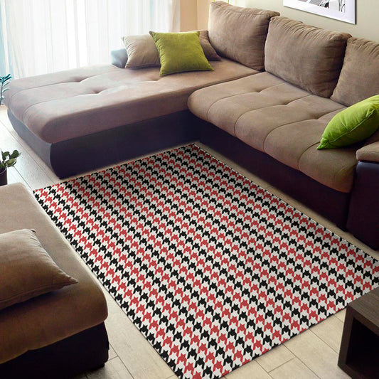 Red Black And White Houndstooth Print Area Rug