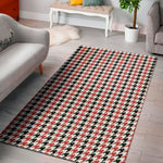 Red Black And White Houndstooth Print Area Rug