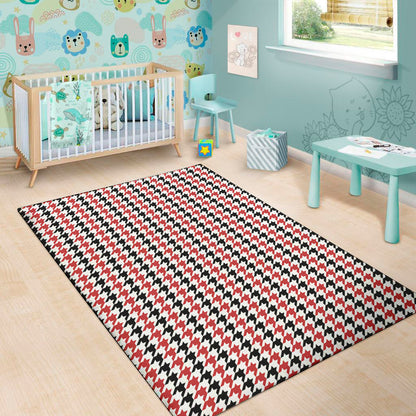 Red Black And White Houndstooth Print Area Rug
