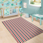 Red Black And White Houndstooth Print Area Rug