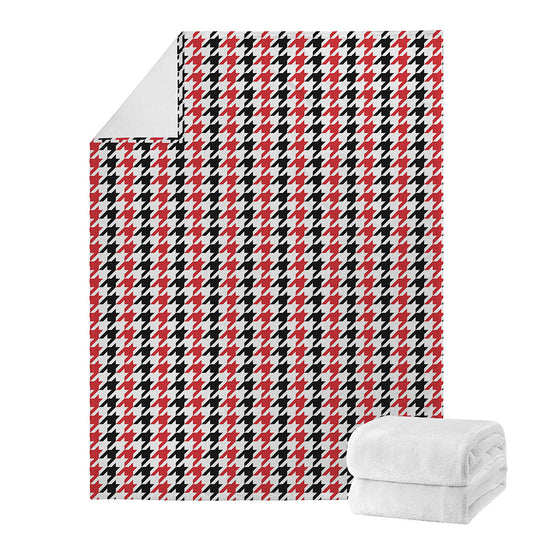 Red Black And White Houndstooth Print Blanket