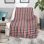 Red Black And White Houndstooth Print Blanket