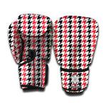 Red Black And White Houndstooth Print Boxing Gloves