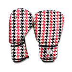 Red Black And White Houndstooth Print Boxing Gloves