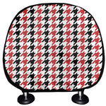 Red Black And White Houndstooth Print Car Headrest Covers