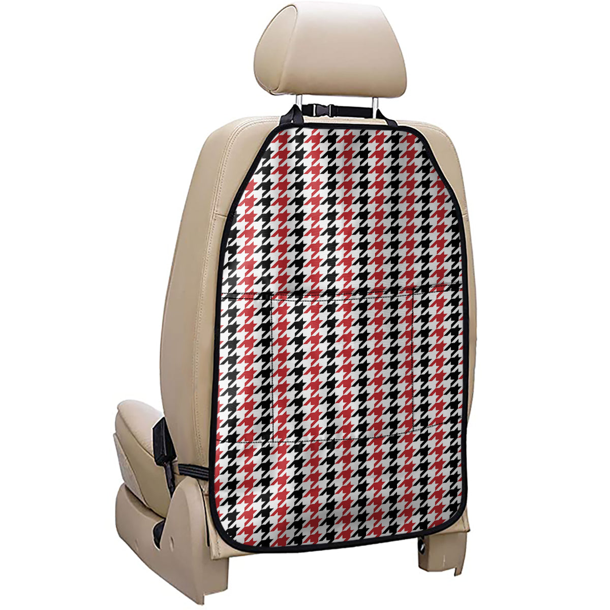 Red Black And White Houndstooth Print Car Seat Organizers