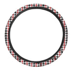 Red Black And White Houndstooth Print Car Steering Wheel Cover
