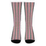 Red Black And White Houndstooth Print Crew Socks