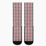 Red Black And White Houndstooth Print Crew Socks