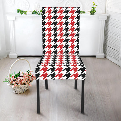Red Black And White Houndstooth Print Dining Chair Slipcover