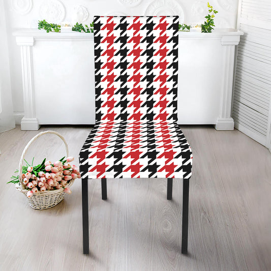 Red Black And White Houndstooth Print Dining Chair Slipcover