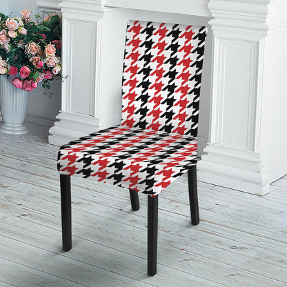Red Black And White Houndstooth Print Dining Chair Slipcover