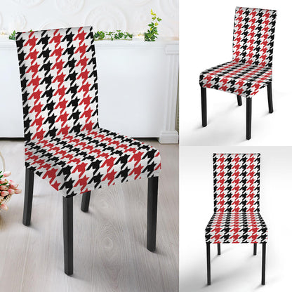 Red Black And White Houndstooth Print Dining Chair Slipcover