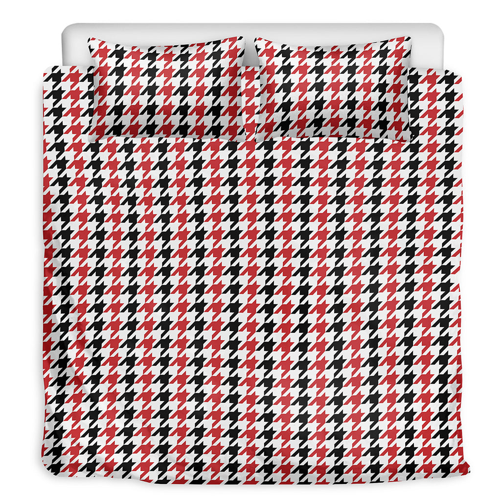 Red Black And White Houndstooth Print Duvet Cover Bedding Set