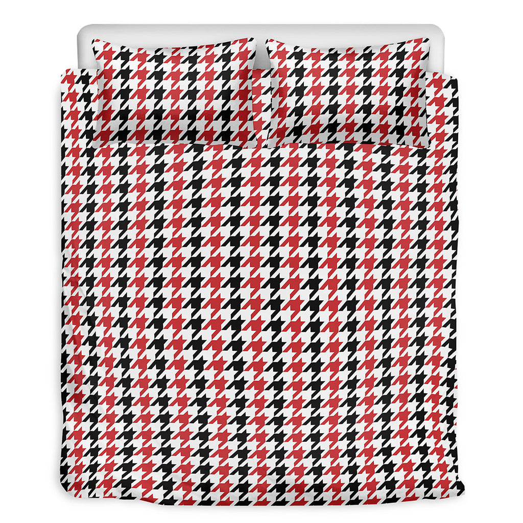Red Black And White Houndstooth Print Duvet Cover Bedding Set