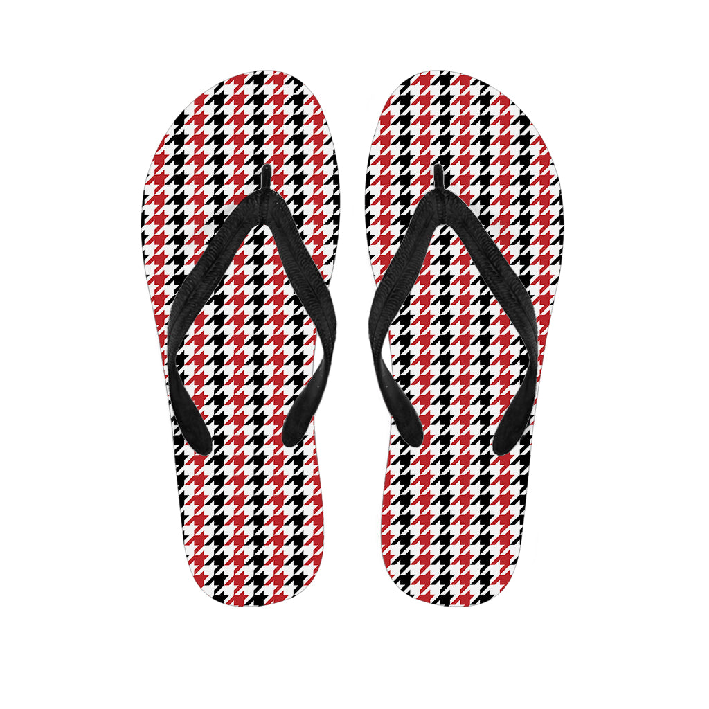 Red Black And White Houndstooth Print Flip Flops