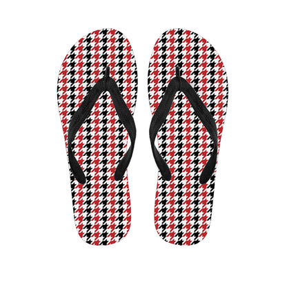 Red Black And White Houndstooth Print Flip Flops