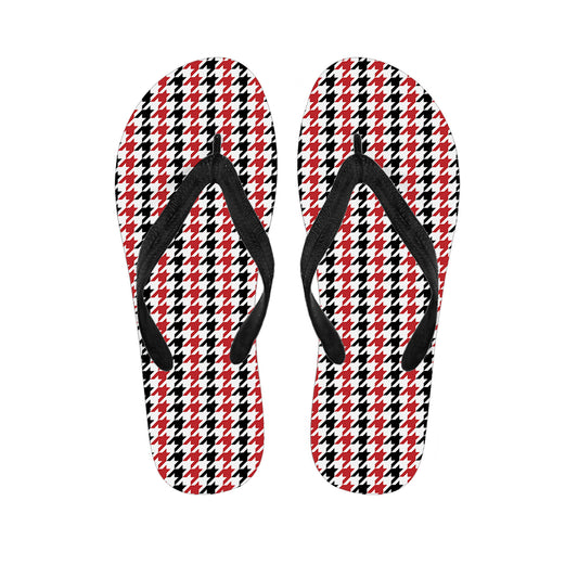 Red Black And White Houndstooth Print Flip Flops