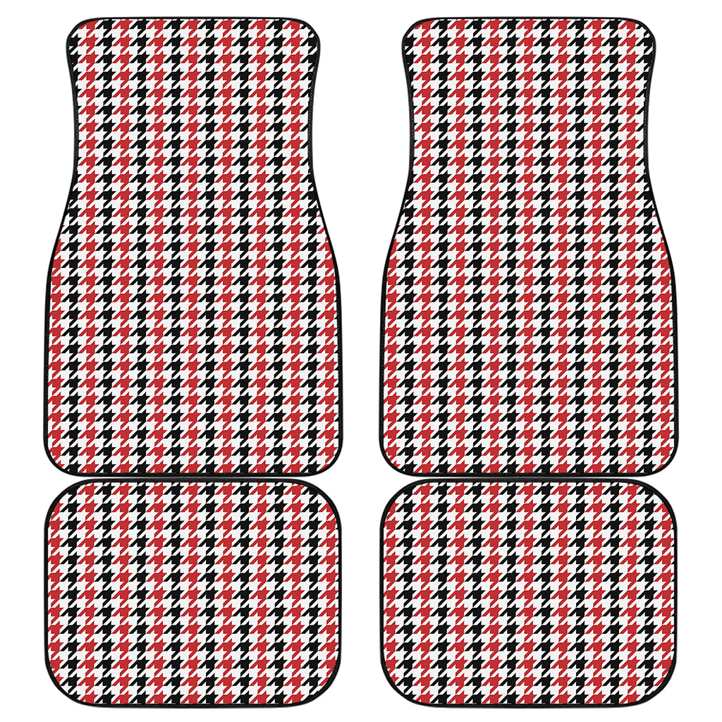 Red Black And White Houndstooth Print Front and Back Car Floor Mats