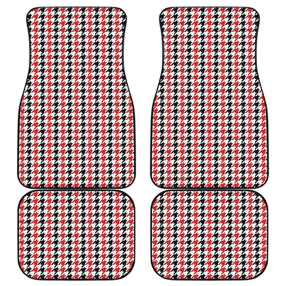 Red Black And White Houndstooth Print Front and Back Car Floor Mats